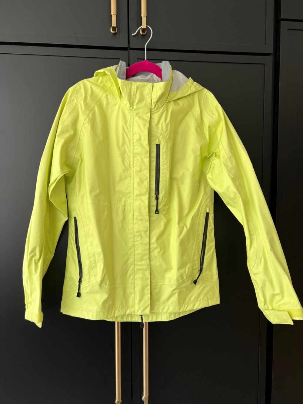REI Kids Rain Jacket 10 12 neon yellow Lightweight Waterproof Hooded Coat
